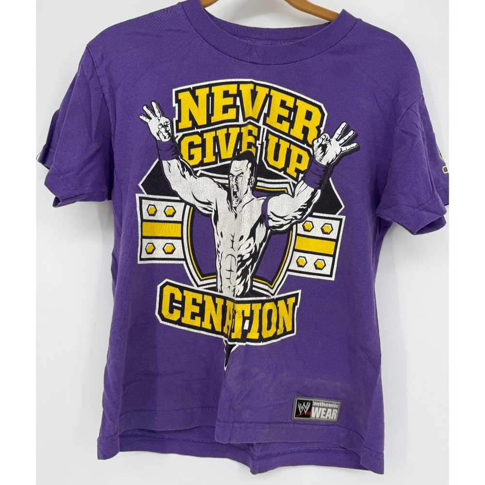 WWE John Cena Never Give Up Purple Graphic T Shirt Youth Hustle Loyalty Respect
